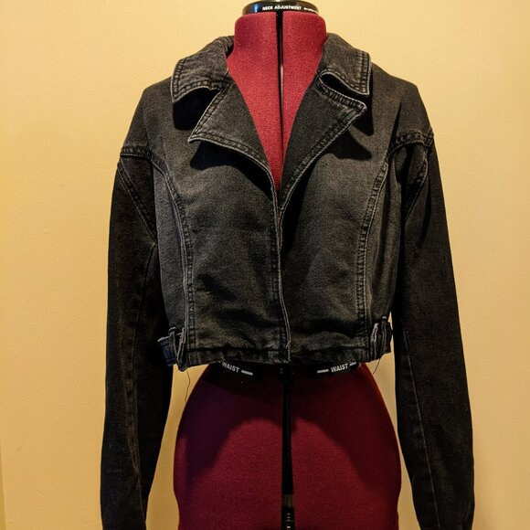 Madden Nyc Jackets & Blazers - Madden NYC Women’s Cropped Denim Moto Jacket – Black Wash (Size L)